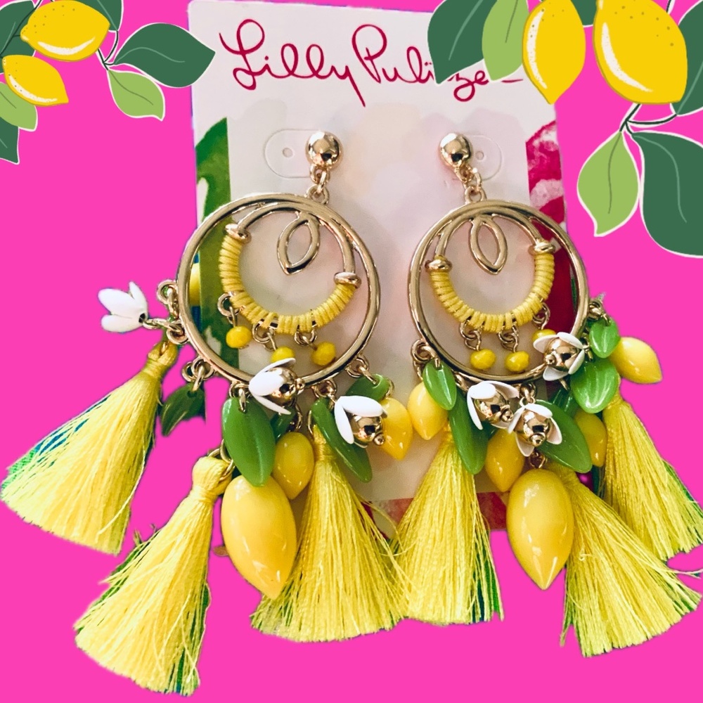 LLILY PULITZER EARRINGS NWT🩷 YELLOW LEMON TASSEL ⭐️ Fun Statement Pierced Post - Picture 9 of 9